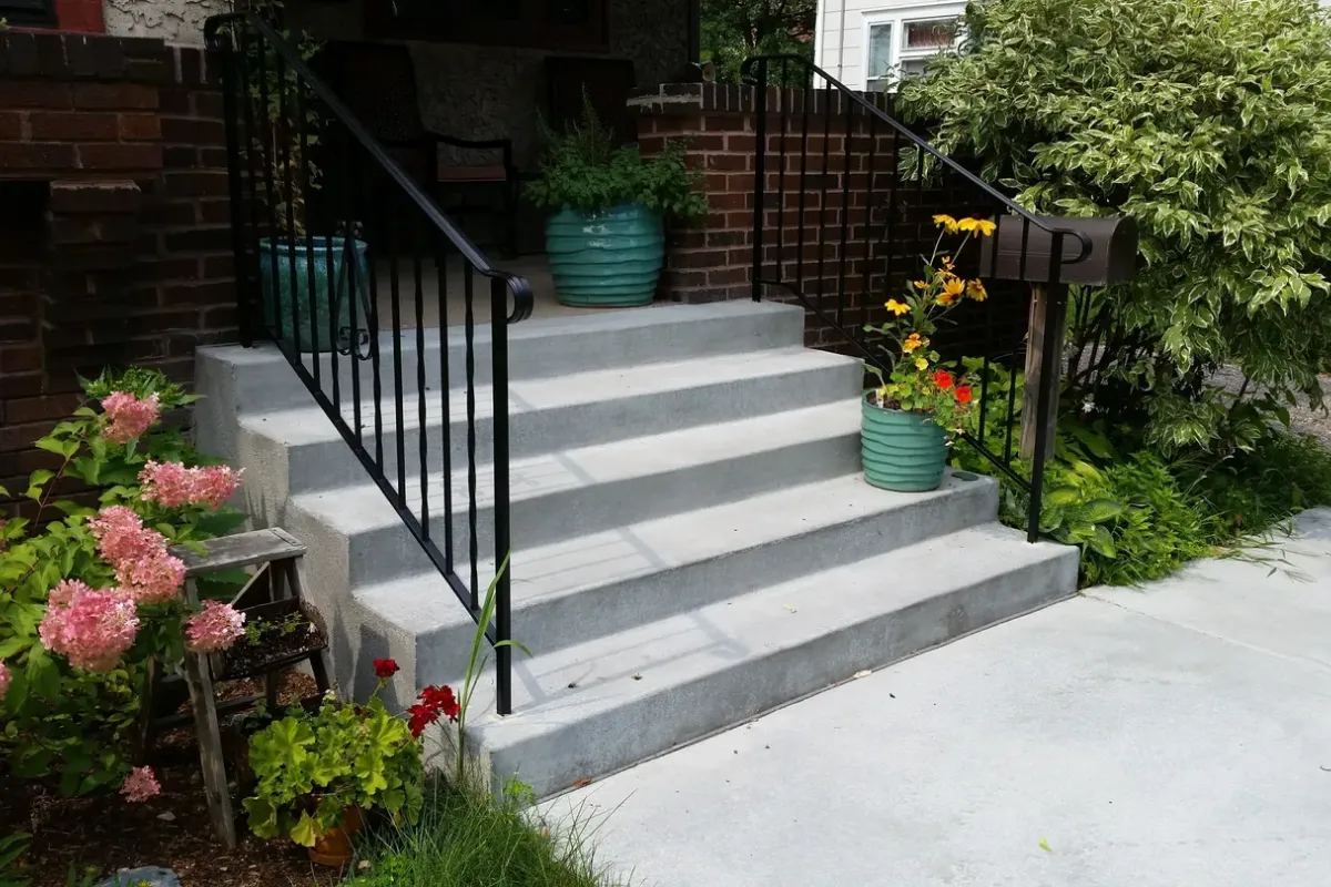 A set of steps leading to the front door.